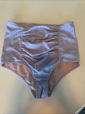 Kortni Jeane High-Waist Ruched Swim Bottoms in Heather Gray-S
